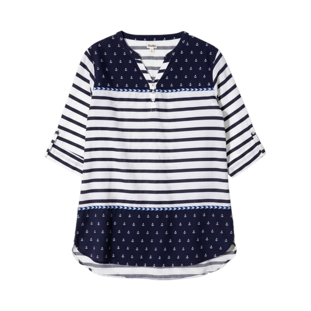 Hatley Tunic Womens L Navy Anchor Striped Nautical Swim Coverup Coastal Beachy